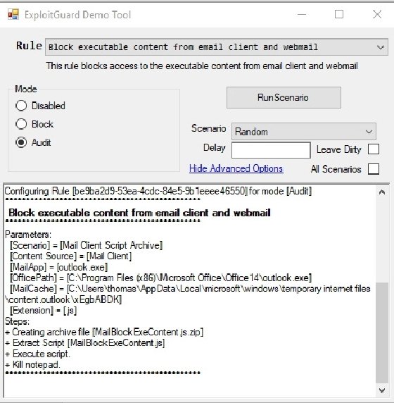 Mit dem Exploit Guard Evaluation Tool kann der überwachte Ordnerzugriff getestet werden.