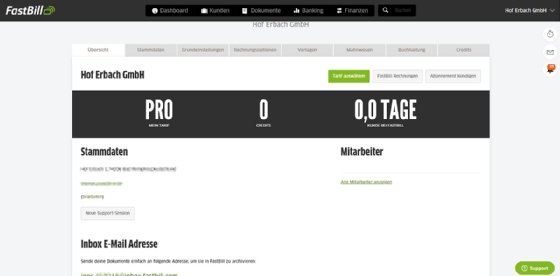 Abbildung 2: In den Einstellungen von FastBill lassen sich alle notwendigen Informationen eingeben.