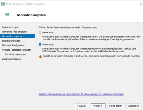 Screenshot vom erstellen einer Generation 3 VM