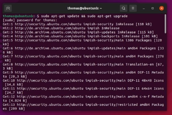 Screenshot vom Aktualisieren der Pakete im Terminal