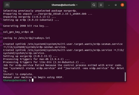 Screenshot von einer erfolgreichen xRDP-Installatin in Ubuntu