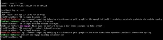 Abbildung 3: Überprüfen und aktivieren von Features in Icinga 2.
