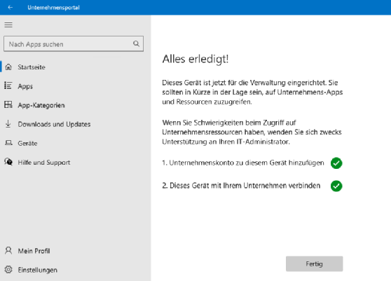 erfolgreiche Anbindung an Intune