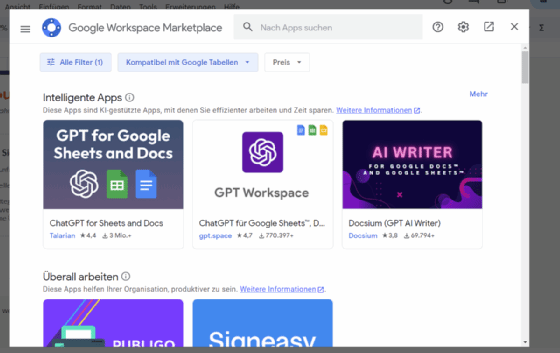 KI-Add-ons Google Docs und Tabellen