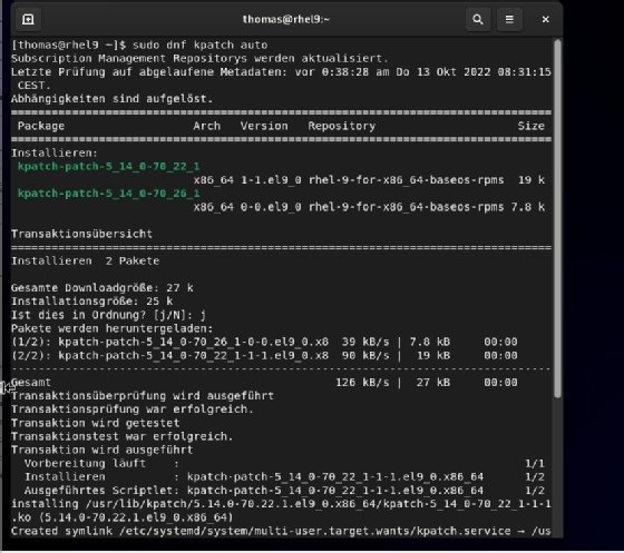 Abbildung 3: Aktivieren der automatischen Aktualisierung des Kernels mit Kpatch.