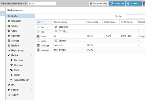 Screenshot Proxmox