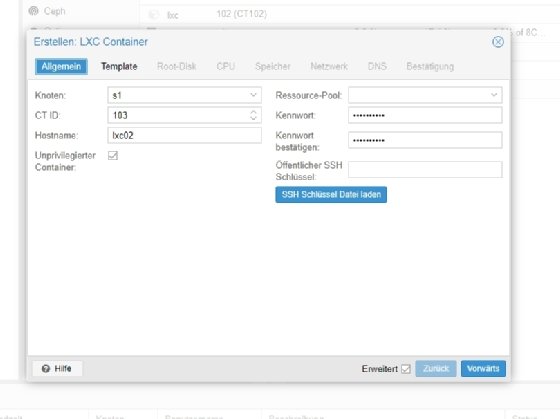 Vorlagen in Proxmox