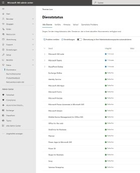 Abbildung 1: Überprüfen des Dienststatus im Microsoft 365 Admin Center.