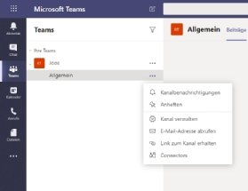 Abbildung 3: Kanäle in Microsoft Teams verwalten und E-Mail-Adressen abrufen.