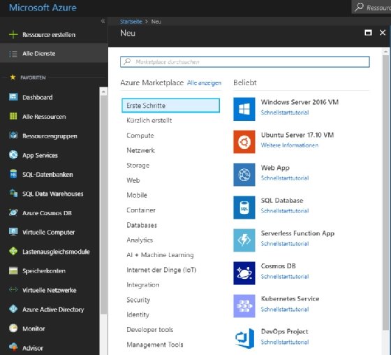 Azure Stack bietet zahlreiche Dienste, die auch Microsoft Azure bietet, inklusive der Anbindung an den Marketplace für Drittherstellerprodukte.