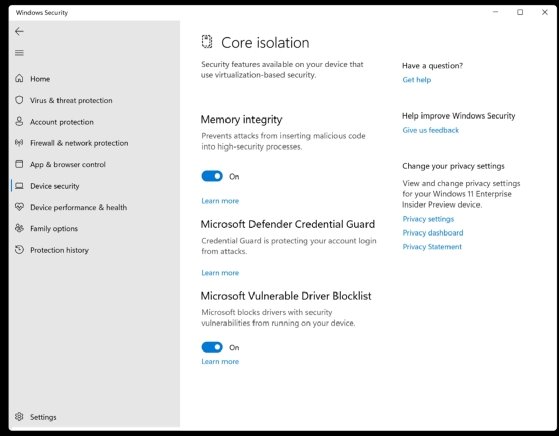 Windows 11 Core Isolation