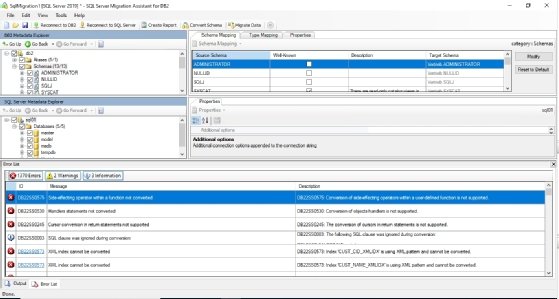 Abbildung 3: Anzeigen der Fehler und Warnungen beim Konvertieren von Objekten aus dem IBM Db2-Schema zu Microsoft SQL Server.
