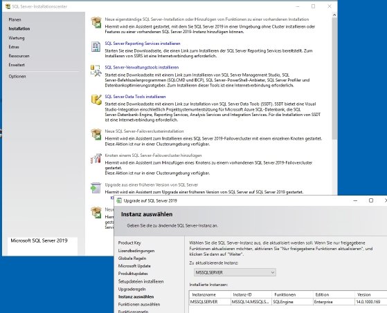 Abbildung 3: Auswählen der Aktualisierungsoptionen zu SQL Server 2019.
