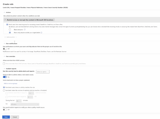 Administratoren können die Details für die Regeln bestimmen und sich gegebenenfalls bei Verstößen granular benachrichtigen lassen.