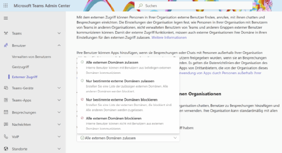 Microsoft Teams mit Bordmitteln schützen und externe Domänen sperren.