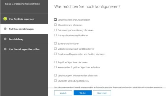 Abbildung 3: In den Sicherheitsrichtlinien von Microsoft 365 können zahlreiche Optionen umgesetzt werden.