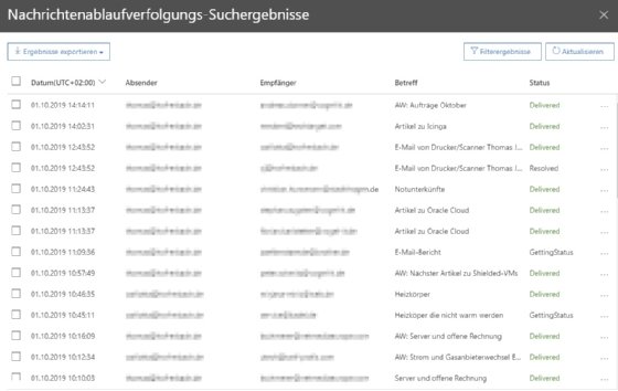 Abbildung 3: Anzeigen von Berichten in der Nachrichtenablaufverfolgung.