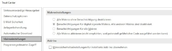 Abbildung 2: Wenn die Makroeinstellungen in Sachen Sicherheit optimiert werden, verringert dies die Angriffsfläche deutlich.
