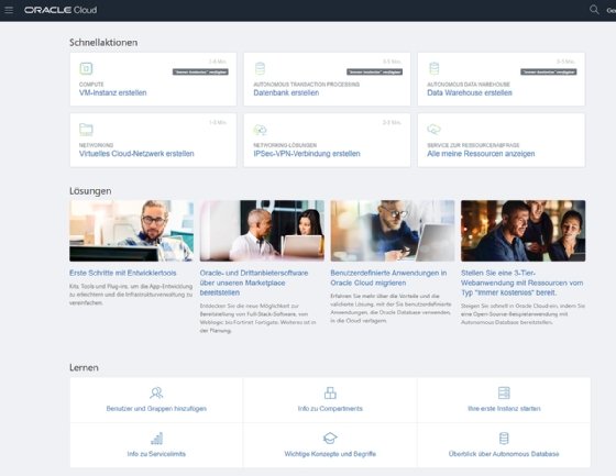 Abbildung 1: Die Weboberfläche der Oracle Cloud.