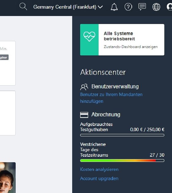 Abbildung 2: Testzeitraum und Guthaben anzeigen.