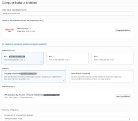 Abbildung 6: Konfigurieren einer VM in der Oracle Cloud.