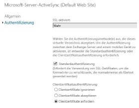 Abbildung 3: Die entsprechende Authentifizierung muss auf dem Exchange-Server aktiviert werden.