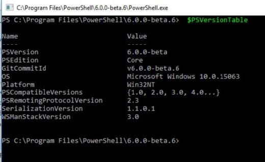 Überprüfen der installierten Version der PowerShell Core.