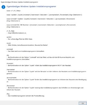Abbildung 2: Mit wusa.exe lassen sich in Windows Updates auch in der Eingabeaufforderung installieren und deinstallieren.