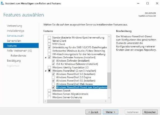 Damit PowerShell DSC funktioniert, muss das entsprechende Feature auf den Servern installiert sein.