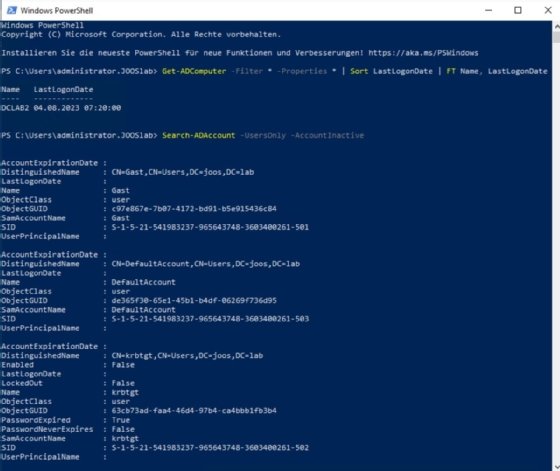 Per PowerShell kann man inaktive Benutzer- und Computerkonten im Active Directory aufspüren.
