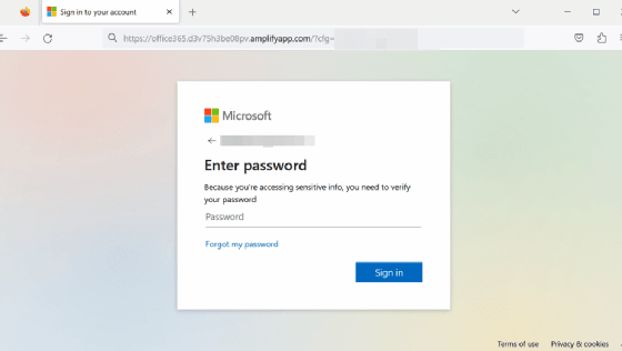 Die eigentliche Phishing-Website täuscht vor von Microsoft zu stammen.