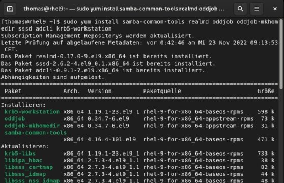 Abbildung 1: Installieren der notwendigen Erweiterungen für die Aufnahme von RHEL in Active Directory.