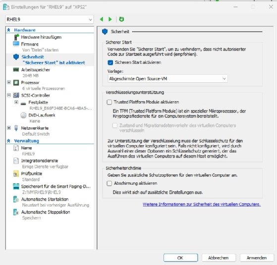 Abbildung 1: Passen Sie die Optionen für den sicheren Start von Linux-Servern als Hyper-V-VM an.