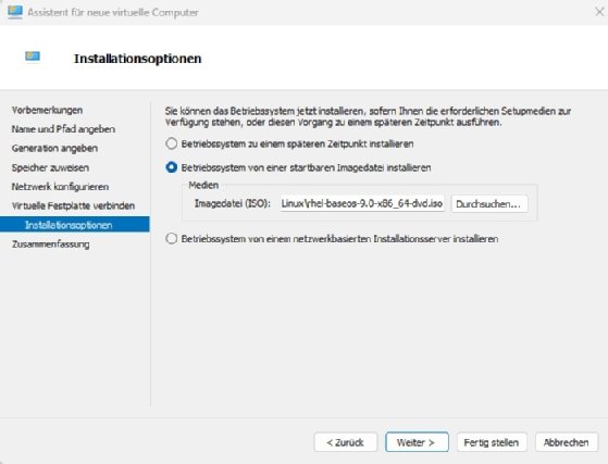 Abbildung 2: Sie installieren RHEL 9 über die ISO-Datei, wie bei fast allen Betriebssystemen auf Hyper-V.