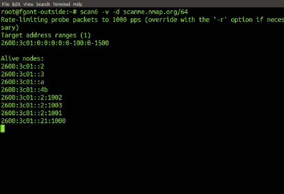 Ein Screenshot von scan6, das scanme.nmap.org scannt.