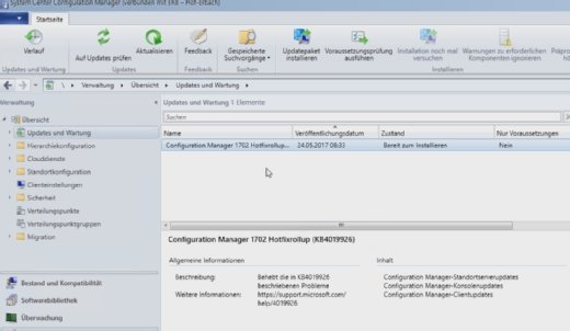 Nach Abschluss der Installation von SCCM müssen noch Aktualisierungen installiert werden.