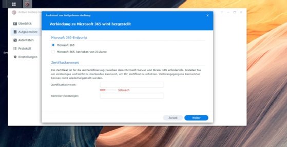 Abbildung 7: Verbinden von Microsoft 365 mit dem Synology-System.