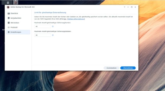 Anpassen der gleichzeitig durchgeführten Sicherungsaktionen auf dem NAS-System.