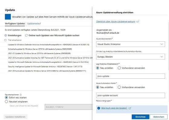 Abbildung 1: Anbinden eines lokalen Windows-Servers über das Windows Admin Center an Azure Update Management