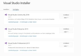 Abbildung 1: Der Installer für Visual Studio stellt auch die kostenlose Community Edition zur Verfügung.