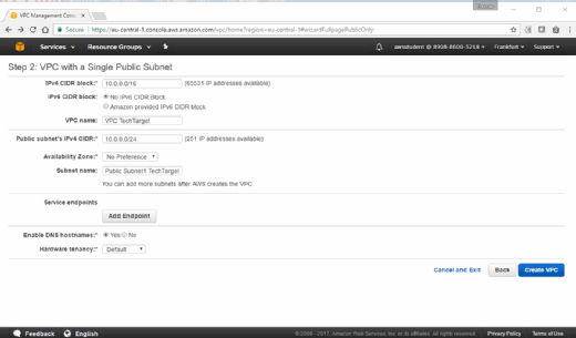 Definieren der Subnetze im VPC-Wizard.