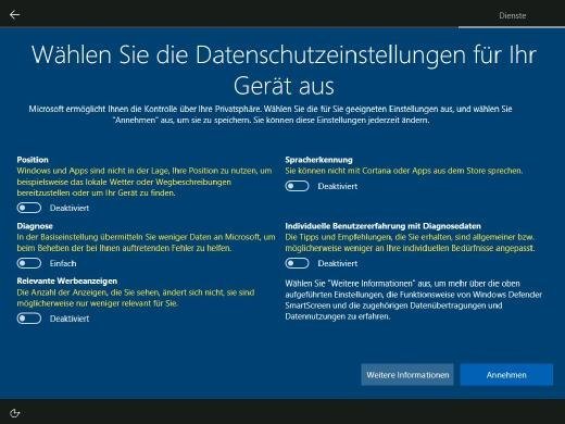 Windows 10 - Datenschutz-Einstellungen Neuinstallation