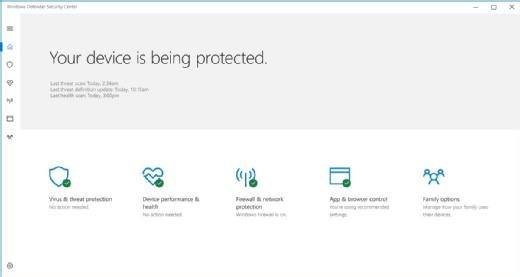 Windows 10 - Windows Defender Security Center