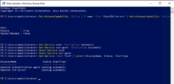 Abbildung 1: OpenSSH kann unter Windows 10 und Windows Server 2019 über die PowerShell installiert werden.