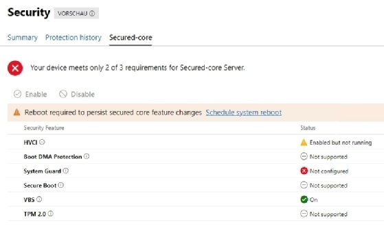 Secured-Core-Server Neustart