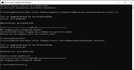 Aus Sicherheitsgründen sollte der Internet Explorer und der Windows Media Player aus Windows Server 2022 deinstalliert werden.
