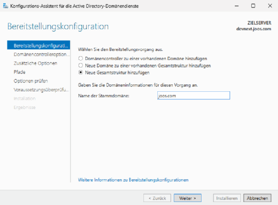 Erstellen einer neuen Active-Directory-Umgebung
