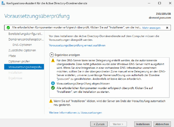 Installation des neuen Domänencontrollers