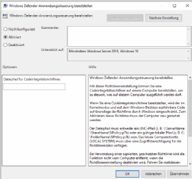 Die Windows-Defender-Anwendungssteuerung steuert man am besten über Gruppenrichtlinien.