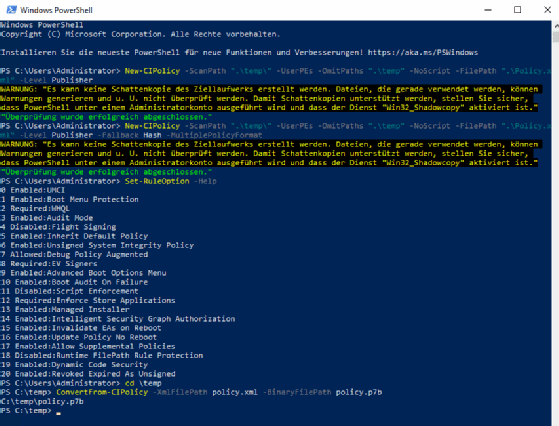 Die Richtlinien für WDAC kann man per PowerShell anpassen.